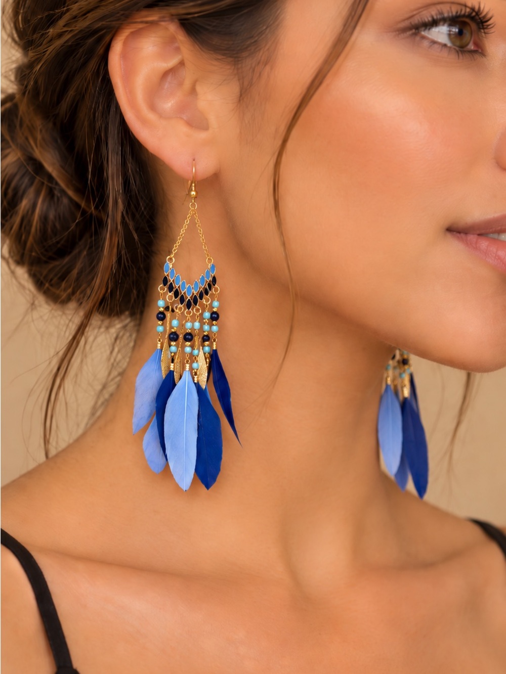 Boho Blue Feather Chandelier Earrings - Women Jewelry